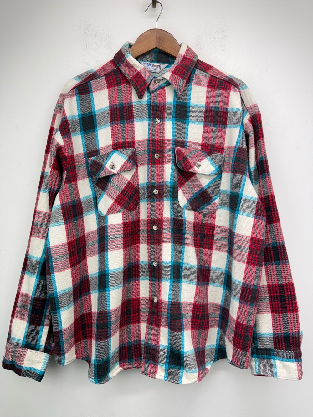 Vintage 80s Five Brother size 2XL/18 Men’s Red White Blue Plaid Flannel Shirt